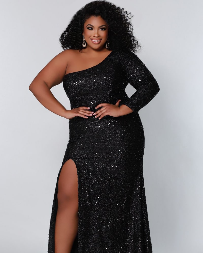 Front of a model wearing a size 28 Flawless Formal Dress in Onyx by Sydney's Closet. | dia_product_style_image_id:250649